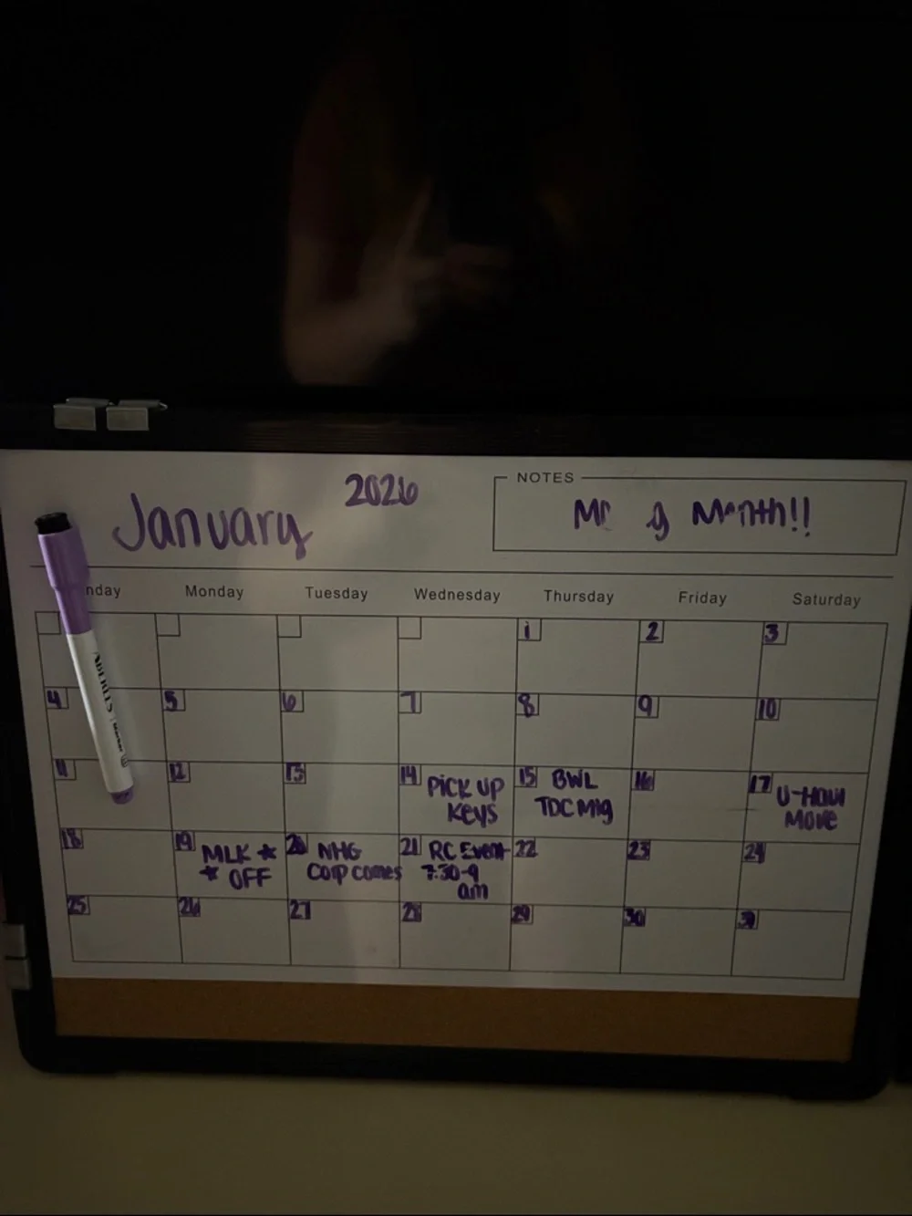 Magnetic Whiteboard Monthly Calendar - Purple